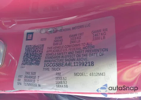 2020 Chevrolet Colorado 2Wd Short Box Wt from USA, damaged, VIN 1GCGSBEA4L1199218